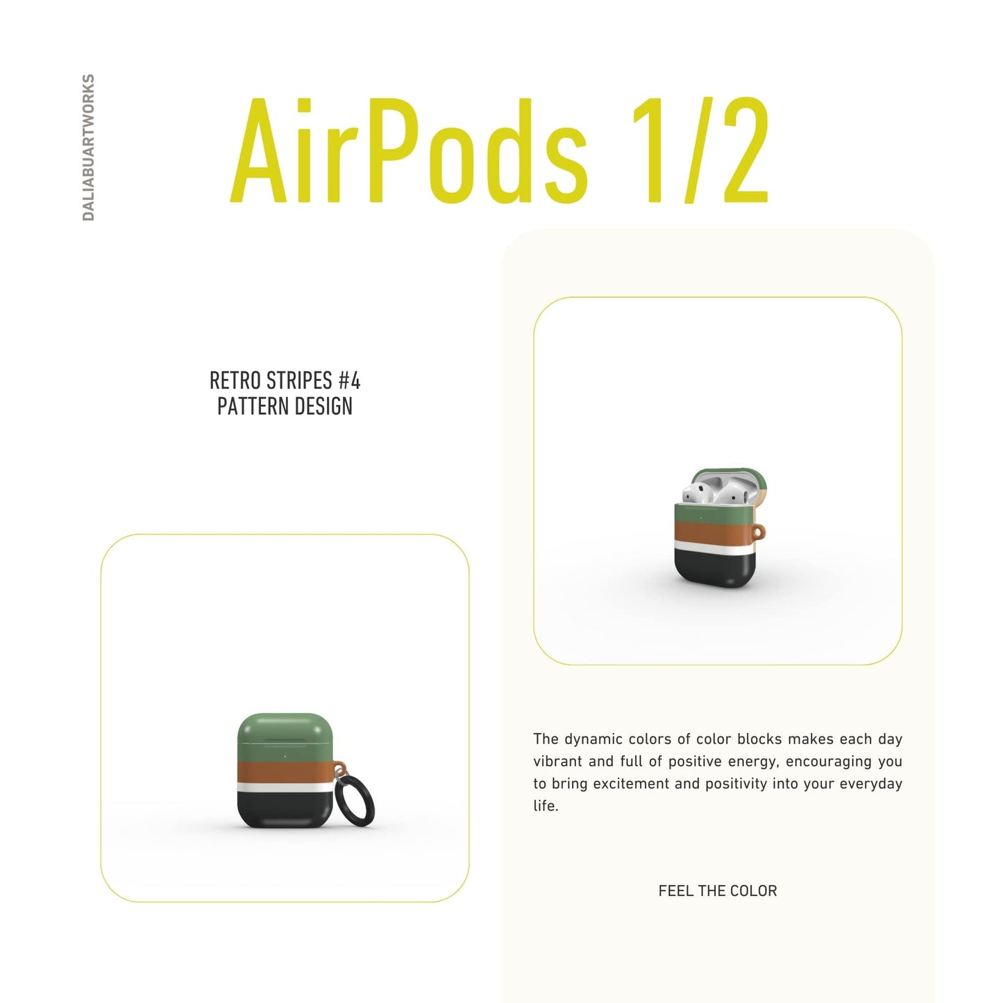 Retro Stripes Khaki Tough Apple AirPods Case
