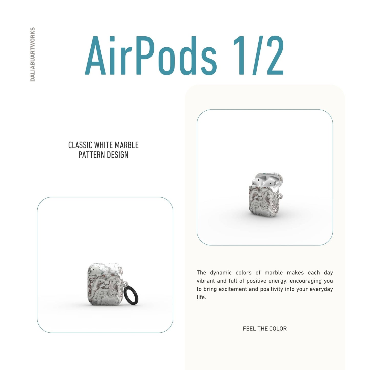 Classic White Marble Tough Apple AirPods Case