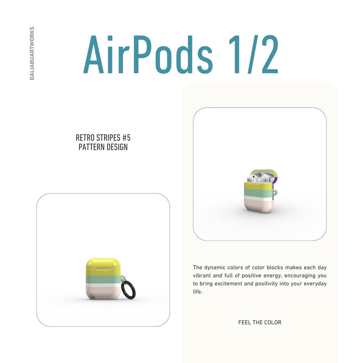 Retro Stripes Yellow Tough Apple AirPods Case