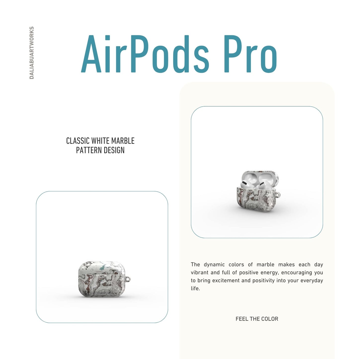 Classic White Marble Tough Apple AirPods Case