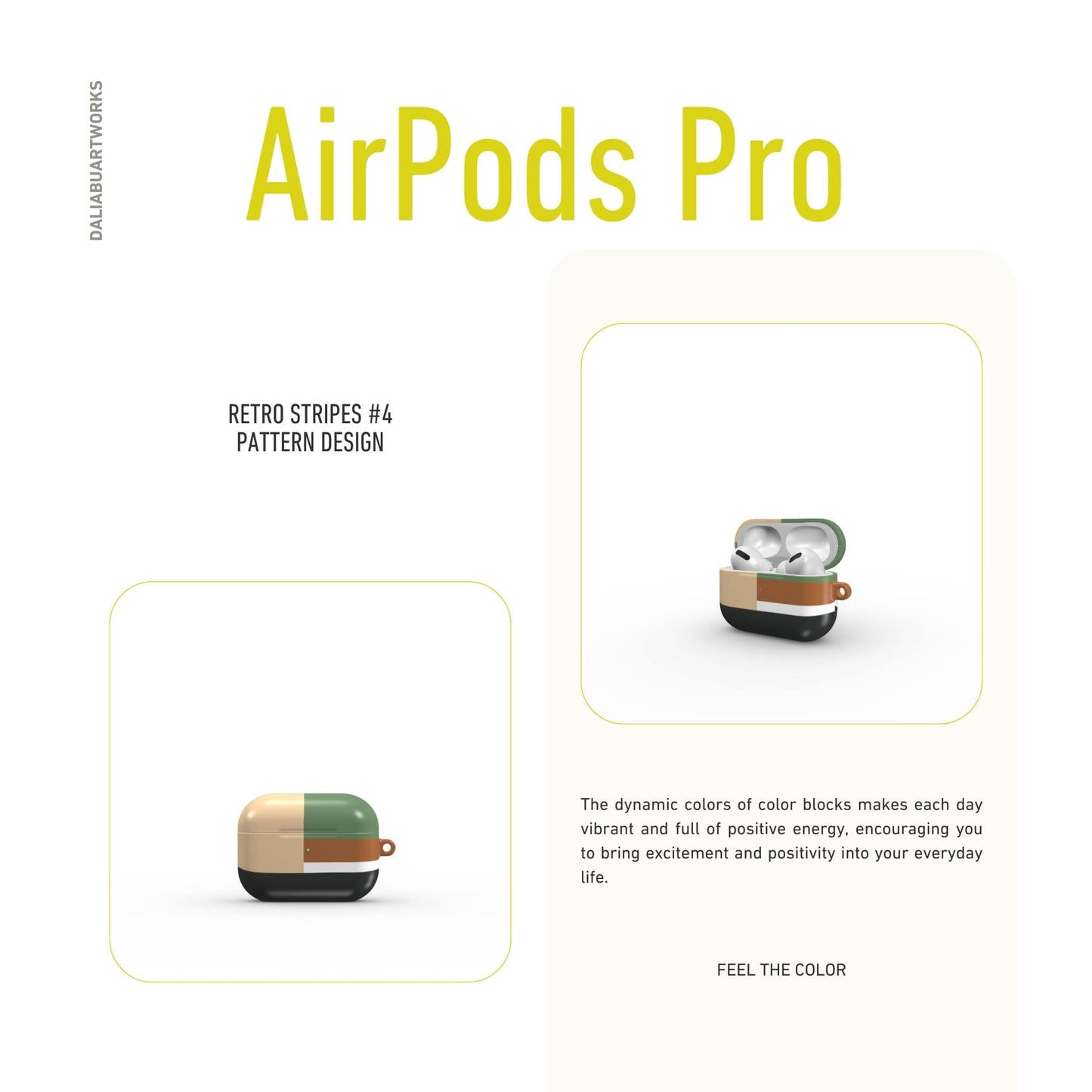 Retro Stripes Khaki Tough Apple AirPods Case