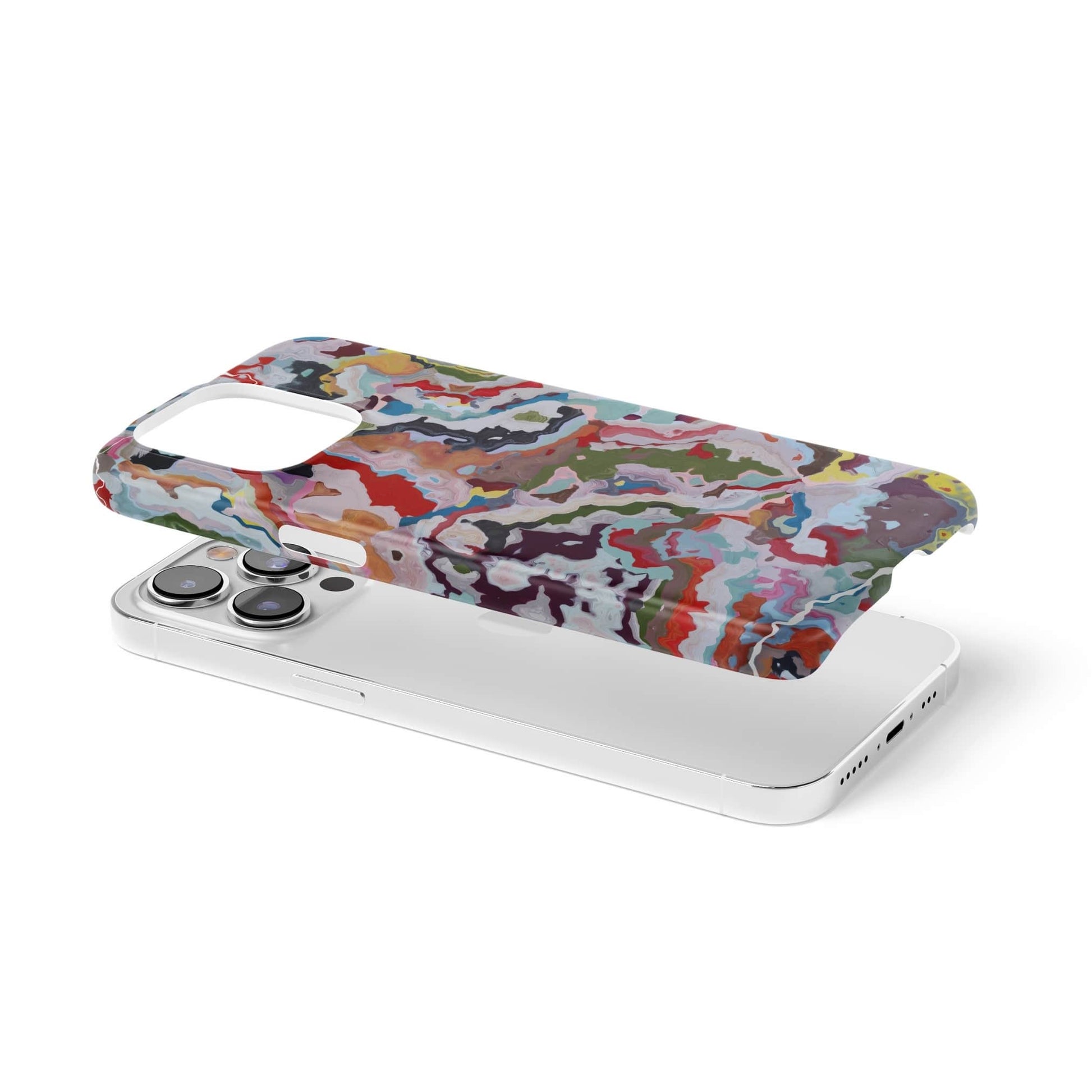 Ultra thin snap phone case extend view; Bold Sprinkles pattern, artistic, abstract marble pattern. Mix color combination. 
