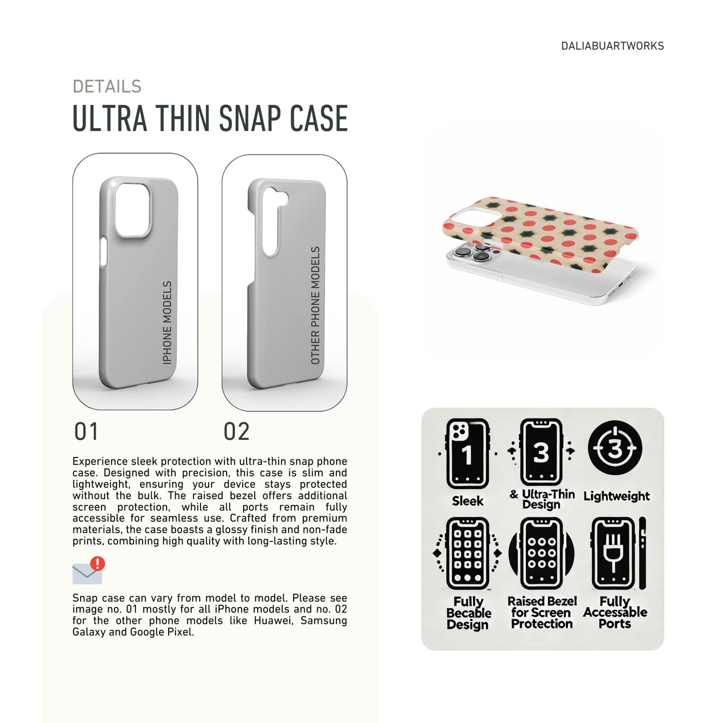 Ultra thin snap phone case front view; Clown Add pattern, artistic, ornamental kaleidoscope pattern. Red and beige color combination. 