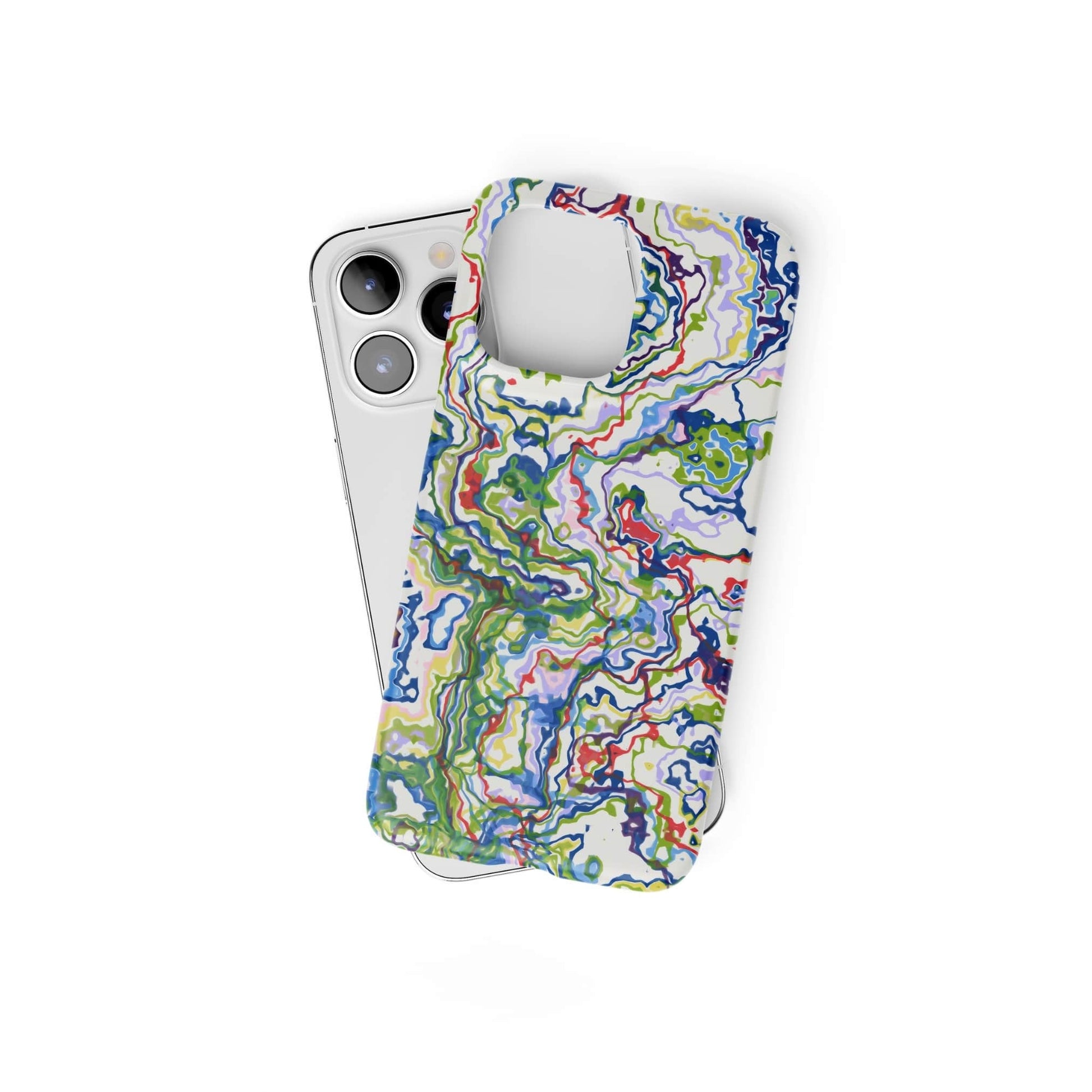 Ultra thin snap phone case front view; Inside My Brain pattern, artistic, abstract marble pattern. Mix color combination. Bold expressive aesthetic design. Colorful and interior fit. Elegant.