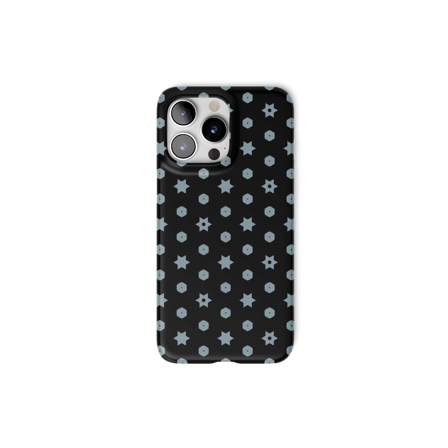 Snap phone case front view; Midnight Stars pattern, ornamental pattern; kaleidoscope pattern imagination.