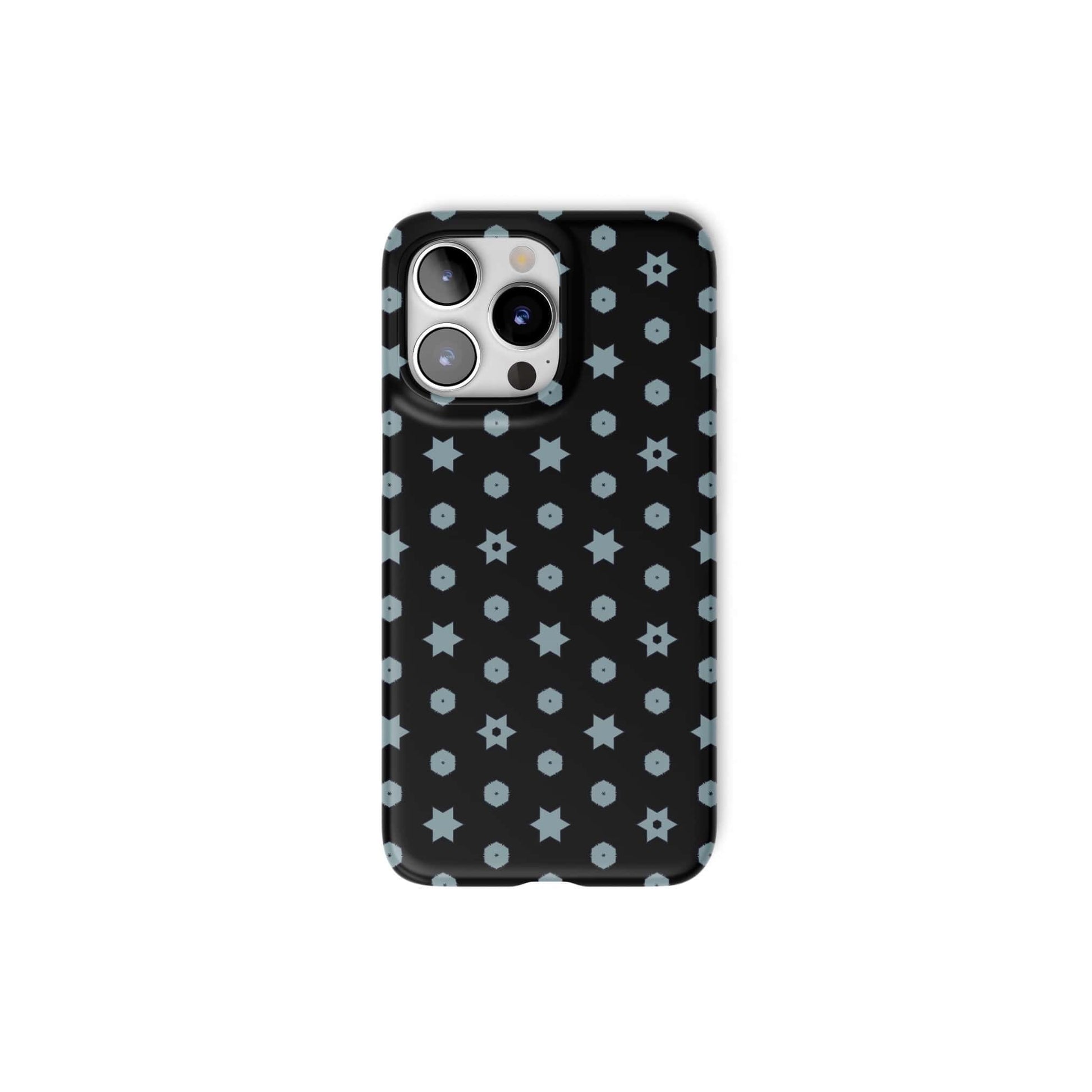 Snap phone case front view; Midnight Stars pattern, ornamental pattern; kaleidoscope pattern imagination.